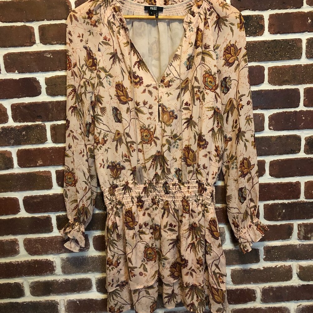 Paige Floral Tiered Mini Dress SMALL - V Neck, Ruffle Skirt, Long Sleeve, Flowy